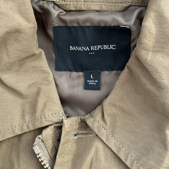 Banana Republic Mens Waxed Field Jacket Size L Dark Acorn Full Zip Coated - Picture 7 of 9